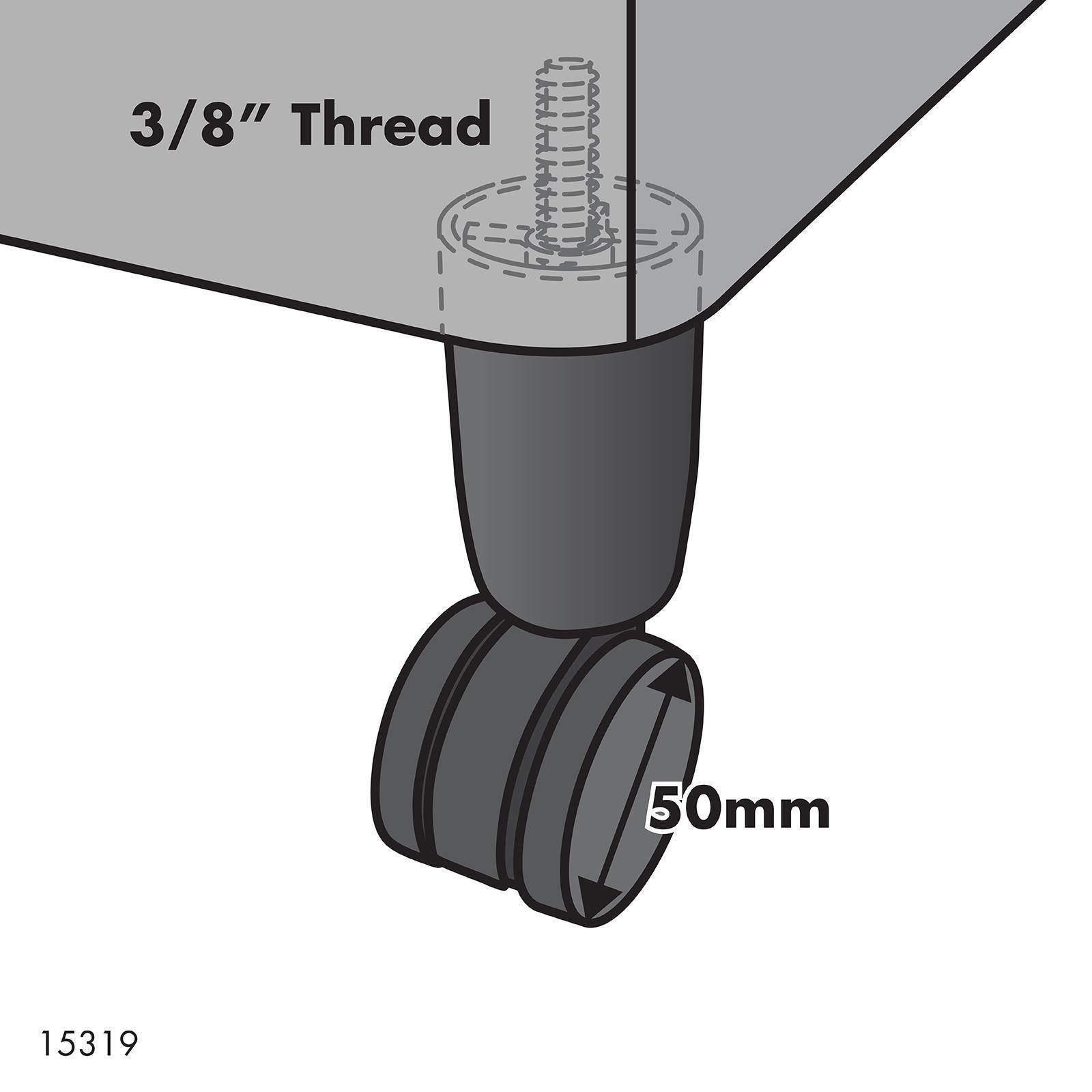 Move It 3/8" Black Thread Bed Leg with Castor, Steel, 50kg Load