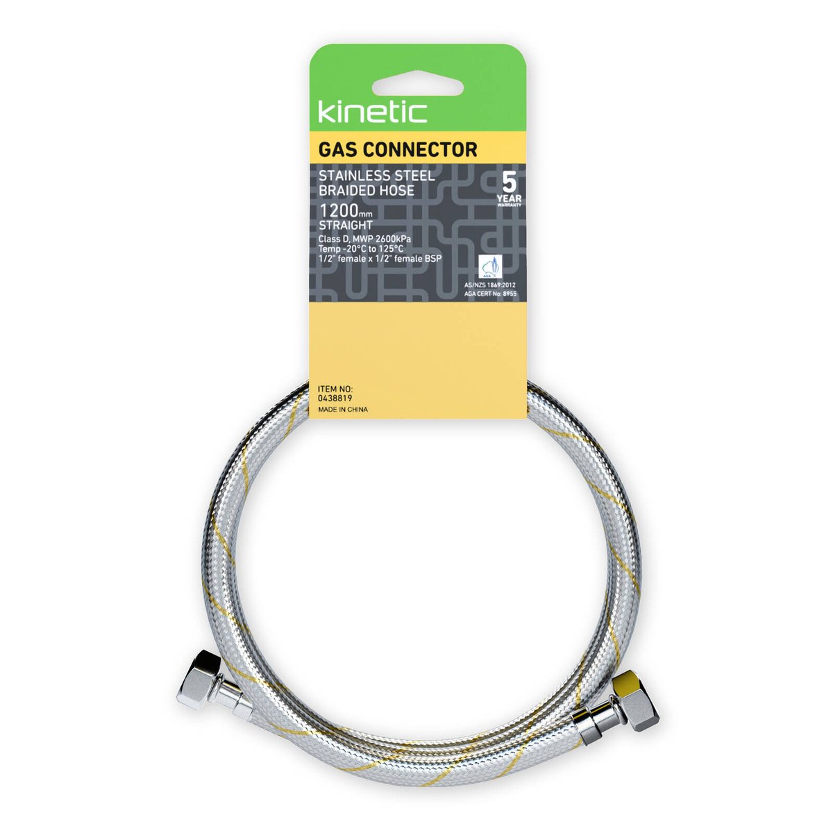 Kinetic 1200mm Stainless Steel Flexible Braided Gas Connector - AGA Approved - Durable - Corrosion Resistant - SuperSaverAU - view 2