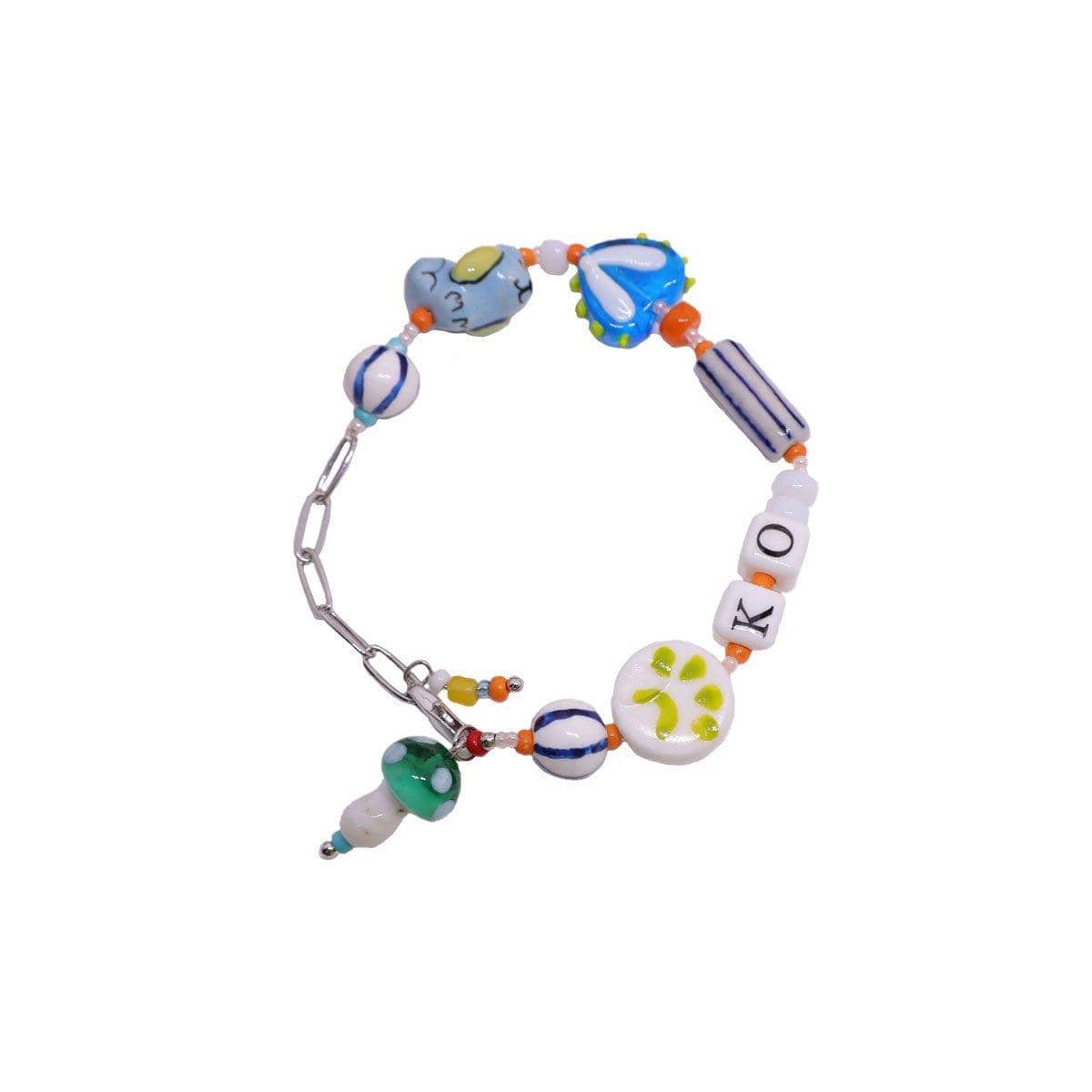 Ceramic Beaded Alphabet Bracelet with Adjustable Chain - Blue