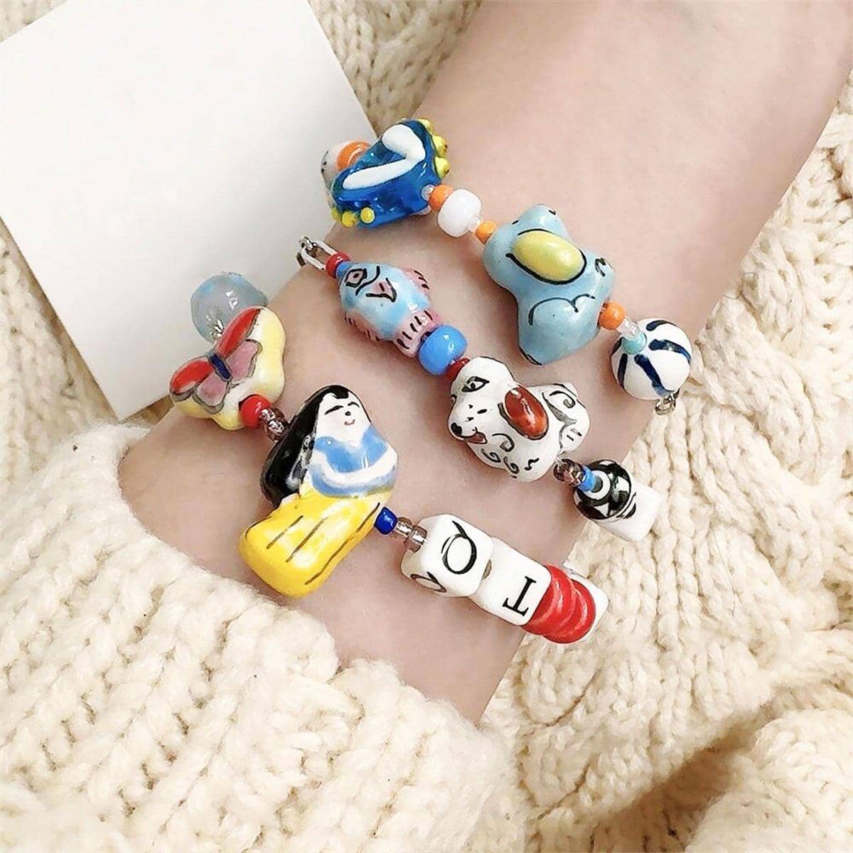 Ceramic Beaded Alphabet Bracelet with Adjustable Chain - Blue - view 4