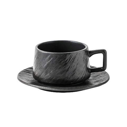 Ceramic Coffee Cup and Saucer Set for Tea and Coffee - Black