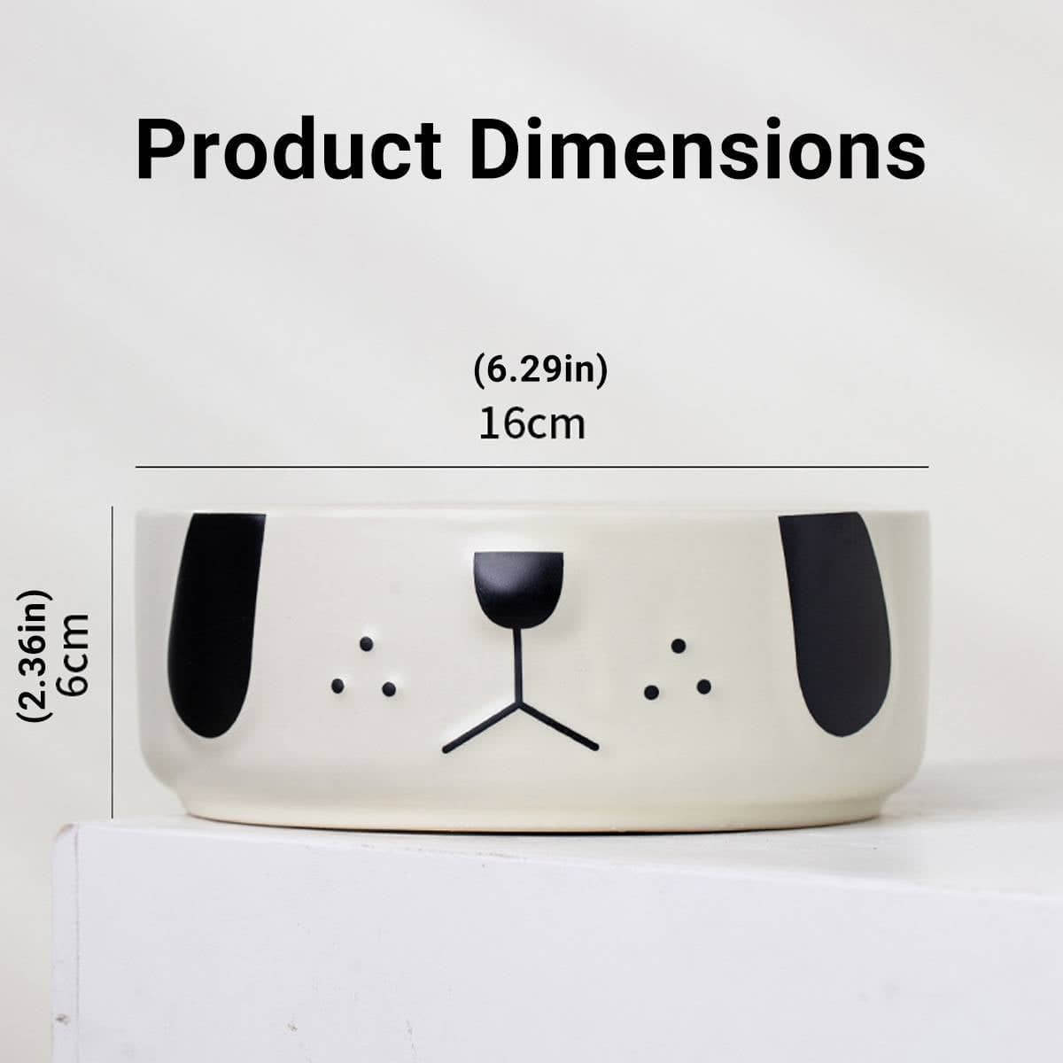 Ceramic Dog Face Pet Feeding Bowl for Cats and Dogs - Cream, 16 cm - view 3