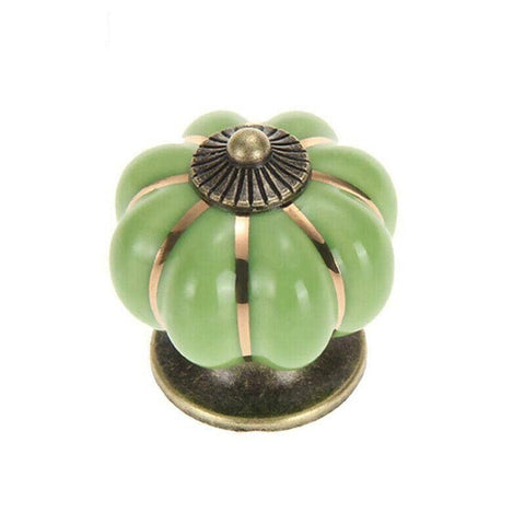 Ceramic Pumpkin Cabinet Knob, Vintage Drawer and Door Pull - Light Green