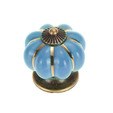 Ceramic Pumpkin Cabinet Knob, Vintage Drawer and Door Pull - Sky Blue