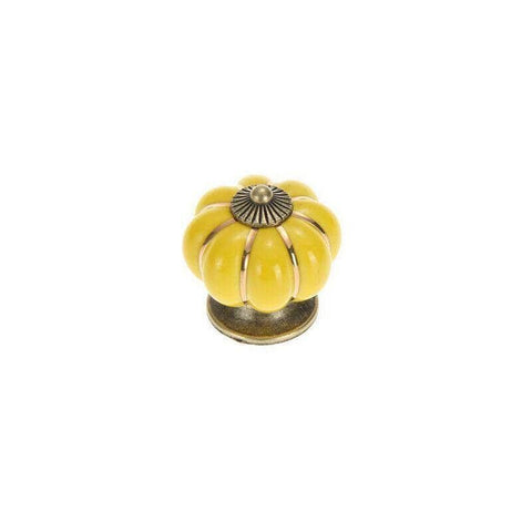Ceramic Pumpkin Cabinet Knob, Vintage Drawer and Door Pull - Yellow