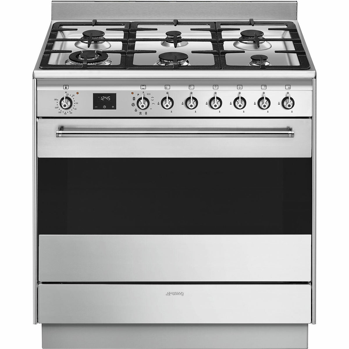 Smeg 90cm Dual Fuel Freestanding Oven - Stainless Steel, Pyrolytic Cleaning, Six Burners - FSP9610X1
