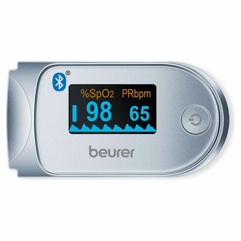 Beurer Bluetooth pulse oximeter in silver - includes 2 x AAA batteries, 3 year warranty - PO60