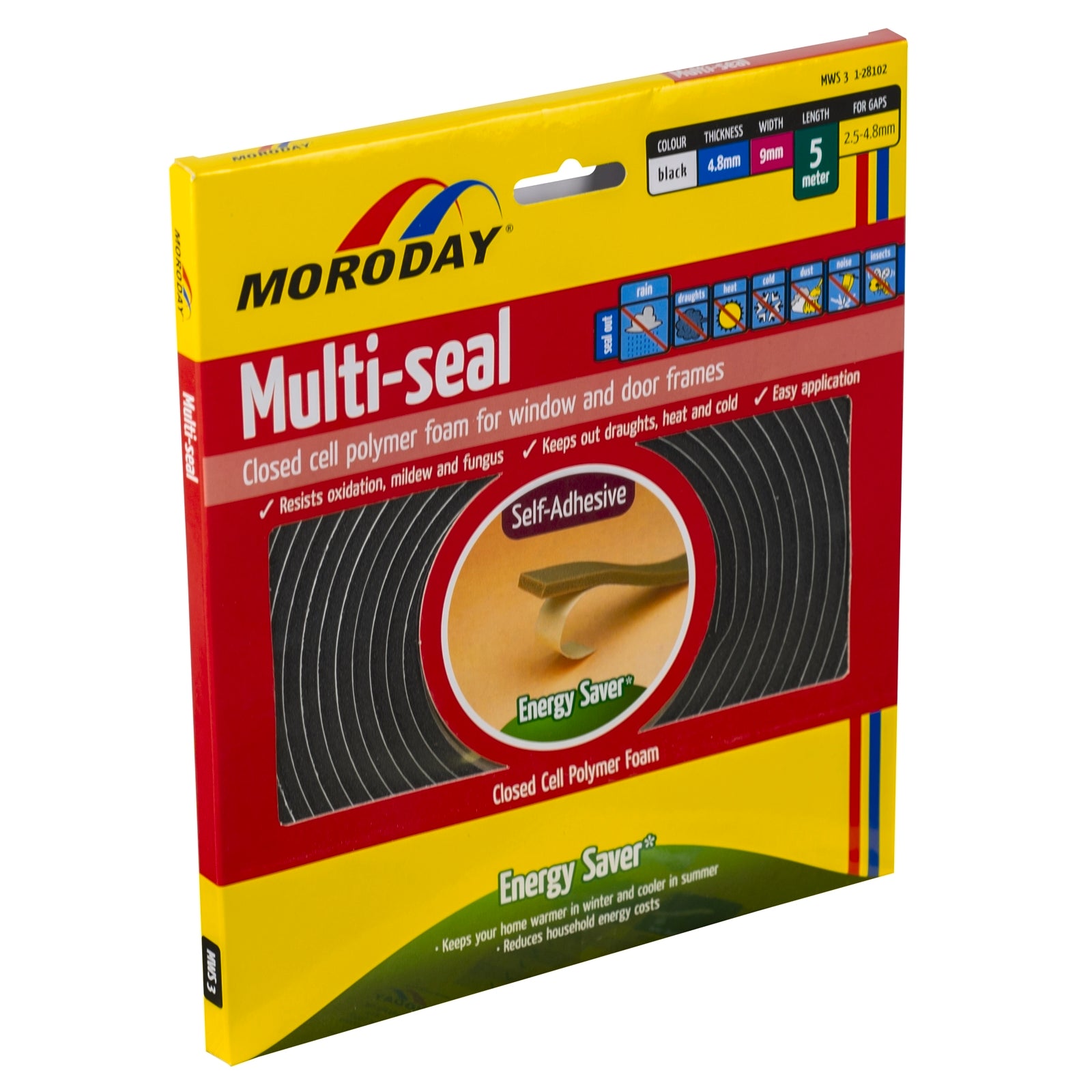 Moroday 4.8 x 9mm x 5m Black Foam Self-Adhesive Multi Seal