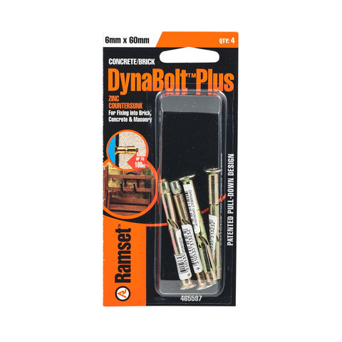 Ramset 6 x 60mm DynaBolt Plus Countersunk Flat Head Masonry Sleeve Anchor - 4 Pack