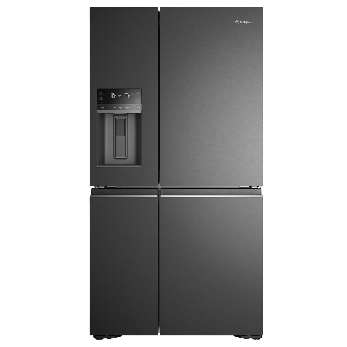 Westinghouse 609L Quad Door Fridge - Matte Black, Door Ice and Water Dispenser, FlexSpace - WQE6170BB