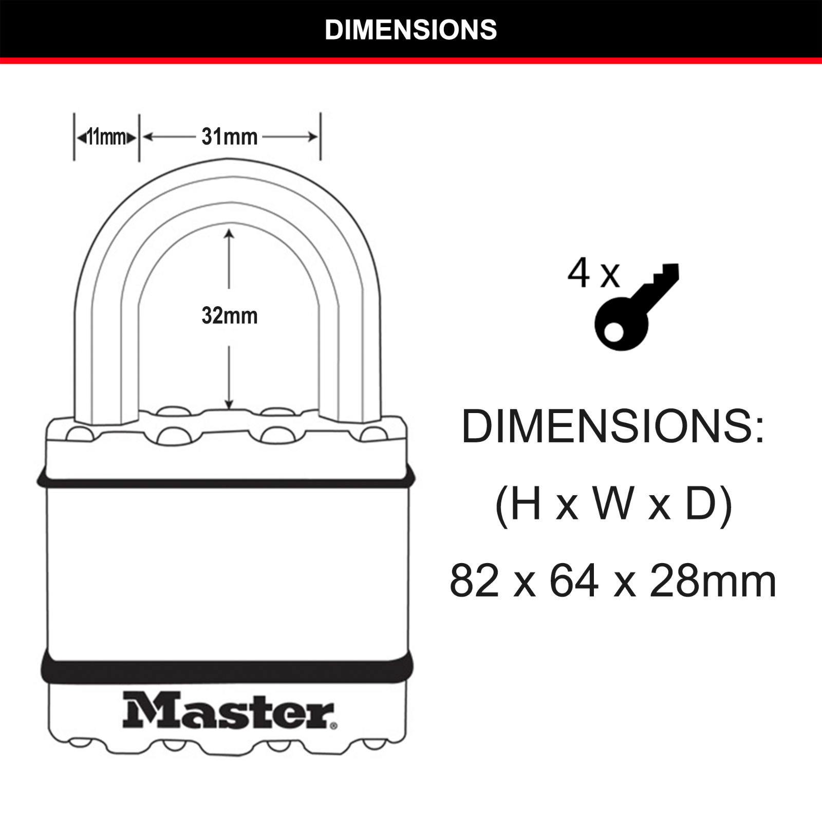 Master Lock 64mm Excell Padlock Laminated Steel Boron-Carbide Shackle