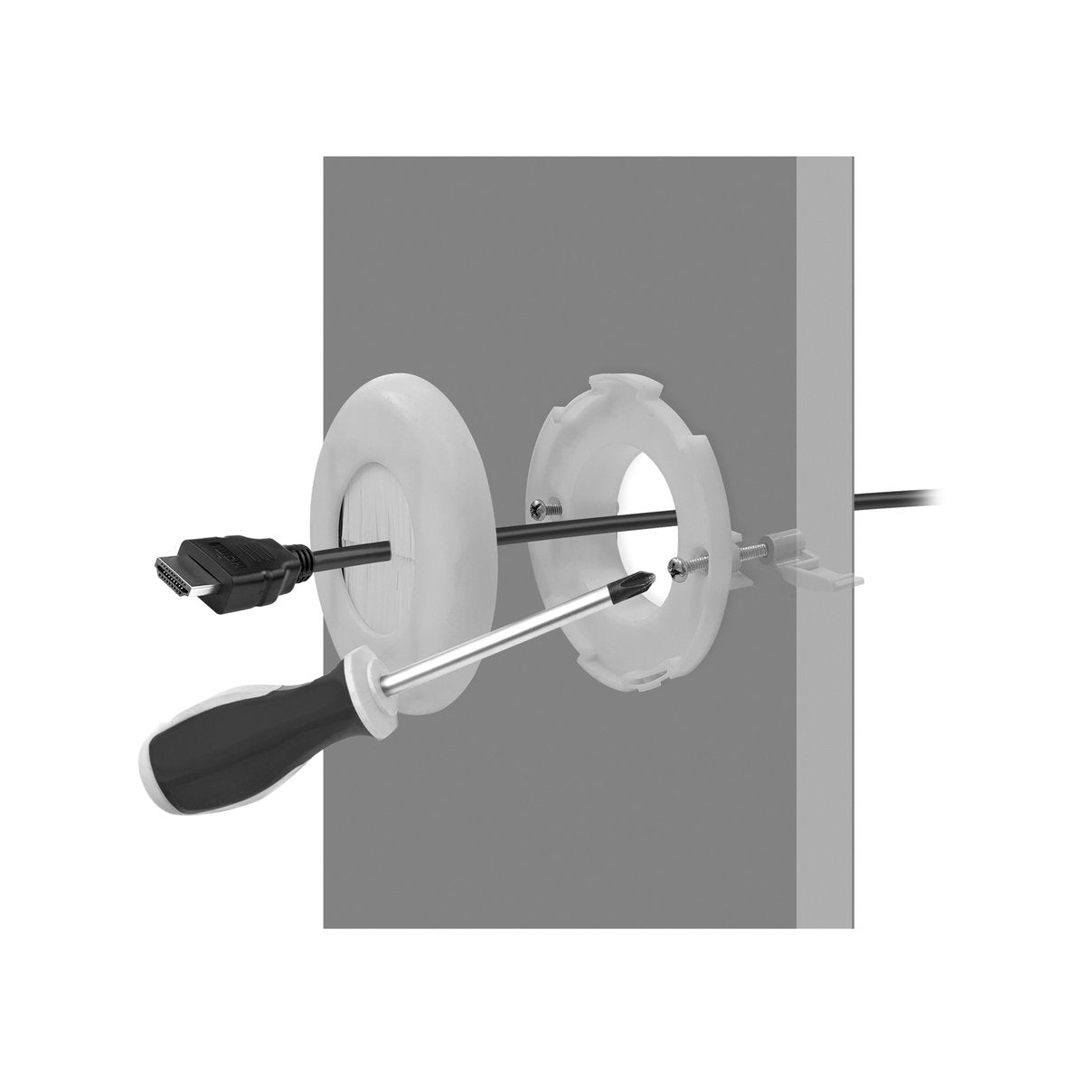 Deta White and Silver Polycarbonate Round Brush Wall Plate