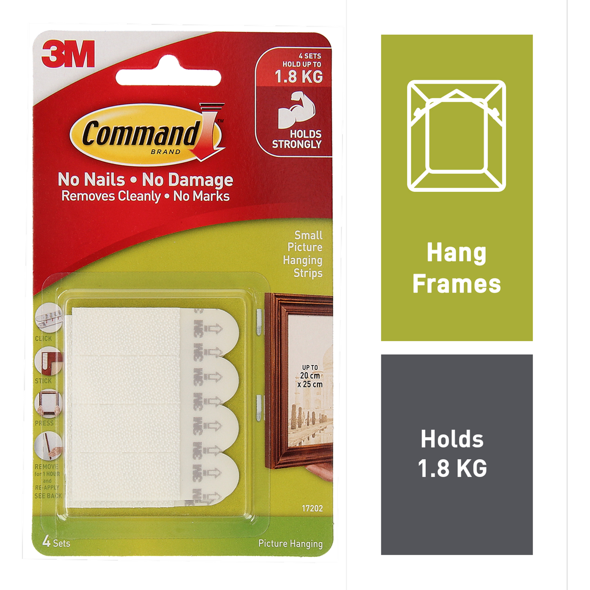 Command Small White Adhesive Picture Hanging Strips, 4 Pack