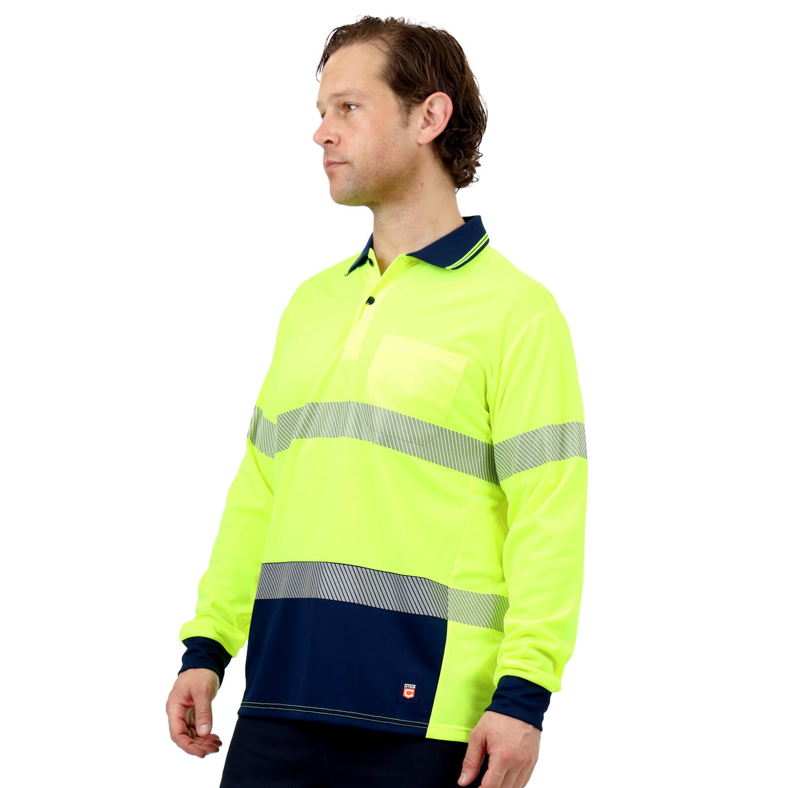 Citeco Men's Yellow Hi Vis Long Sleeve Polo Reflective - Large