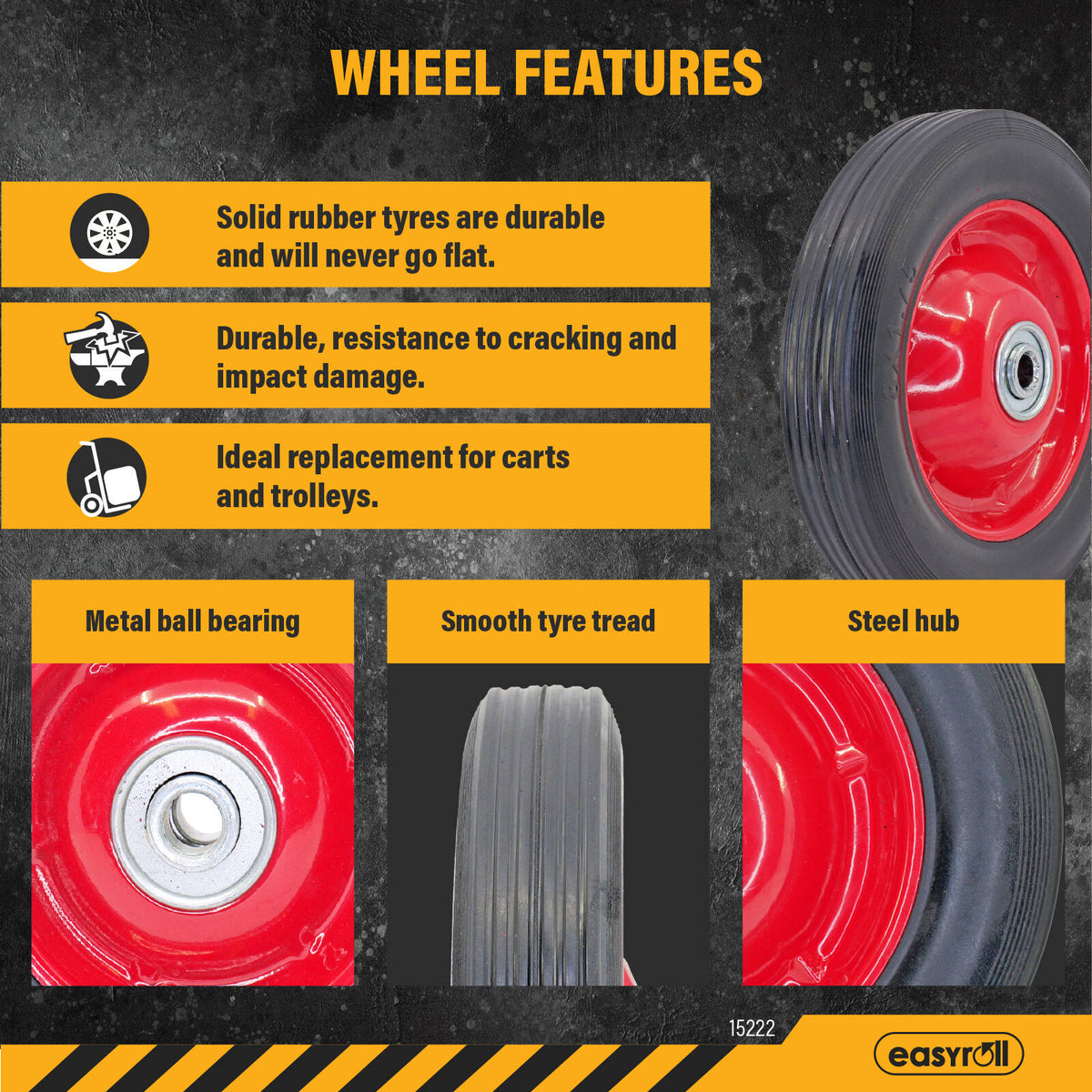 Easyroll 200mm Solid Rubber Wheel With Metal Centre 60kg