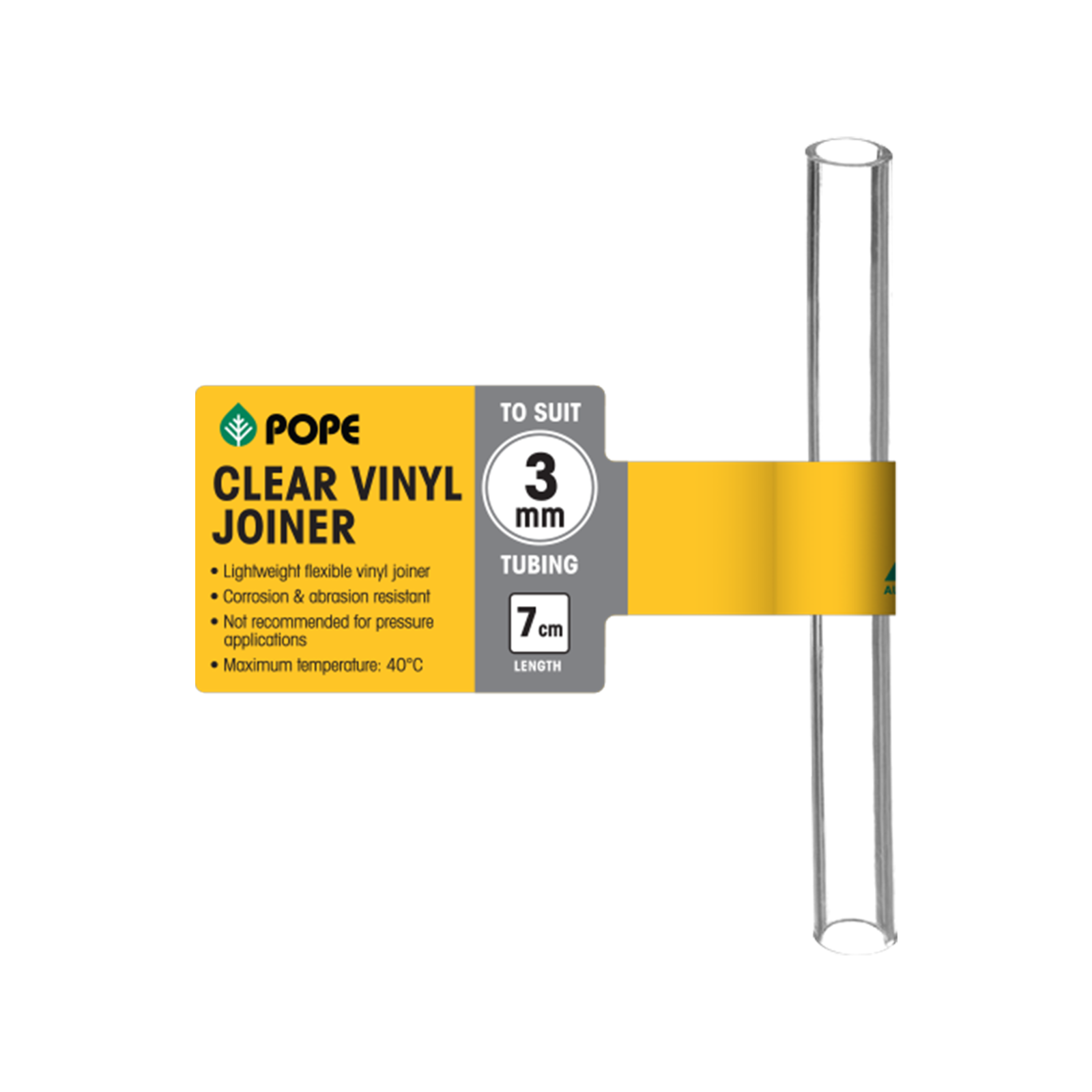 Pope 3mm x 7cm Clear Vinyl Tubing Joiner - Food Grade PVC Connector