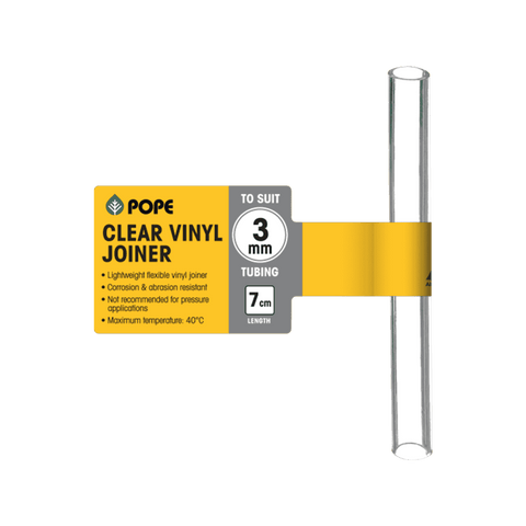 Pope 3mm x 7cm Clear Vinyl Tubing Joiner - Food Grade PVC Connector