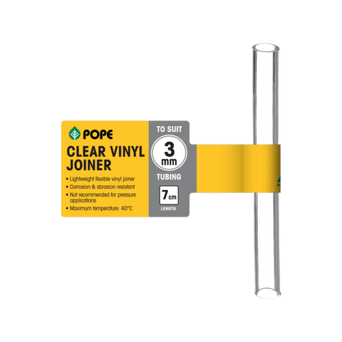 Pope Clear Vinyl Tubing Joiner - 3mm x 7cm - Lightweight - Flexible - SuperSaverAU - view 1