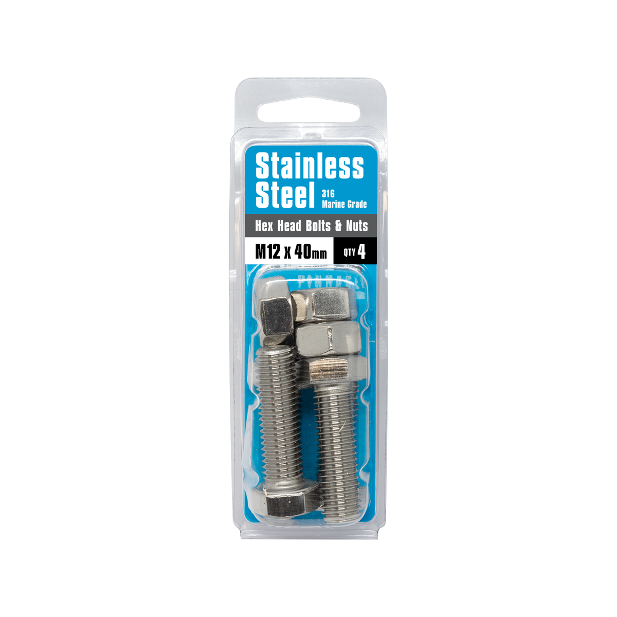 Pinnacle Hardware M12 x 40mm 316 Stainless Steel Hex Head Bolt and Nut 4 Pack
