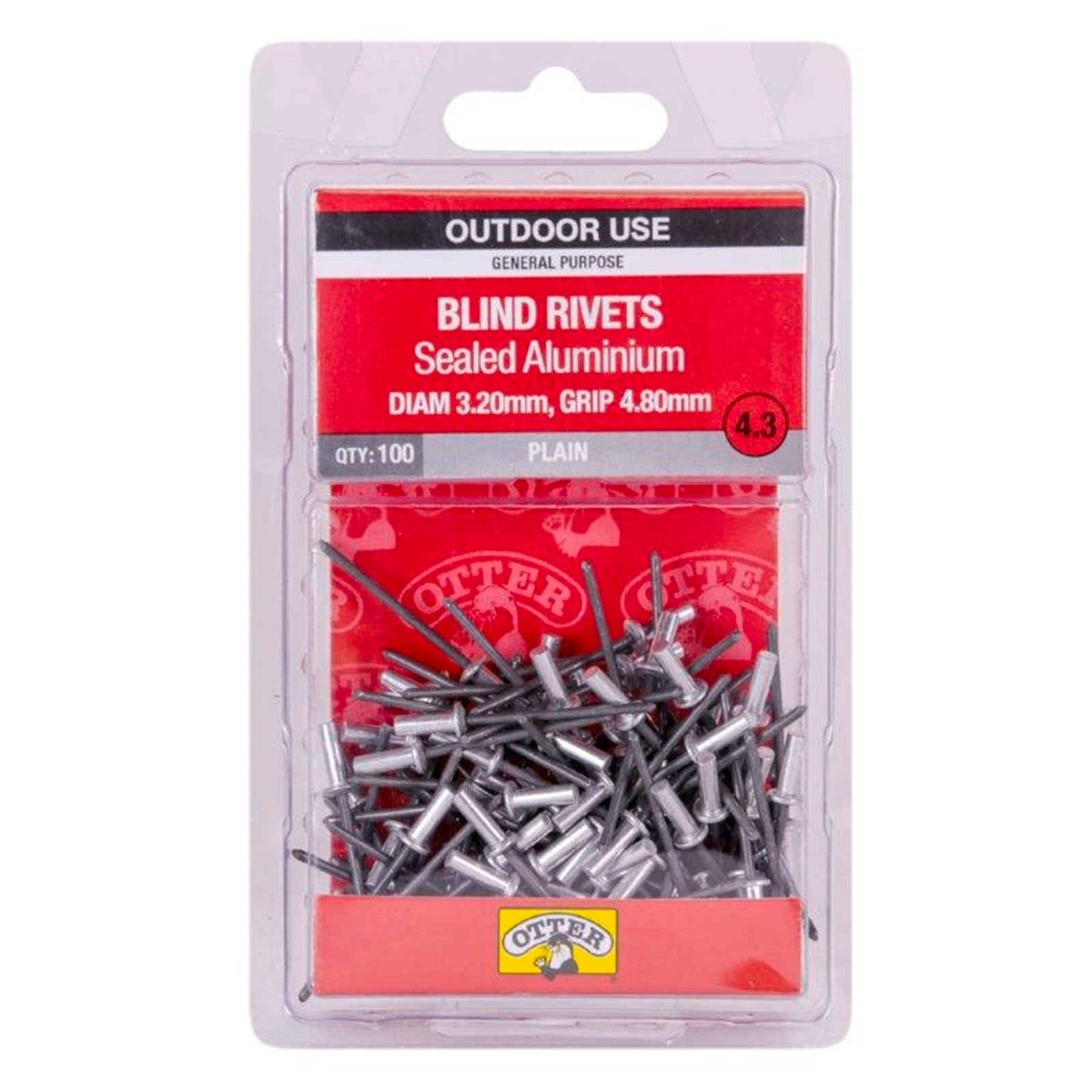 Otter 3.2 x 4.8mm Sealed Aluminium Blind Rivets 100 Pack