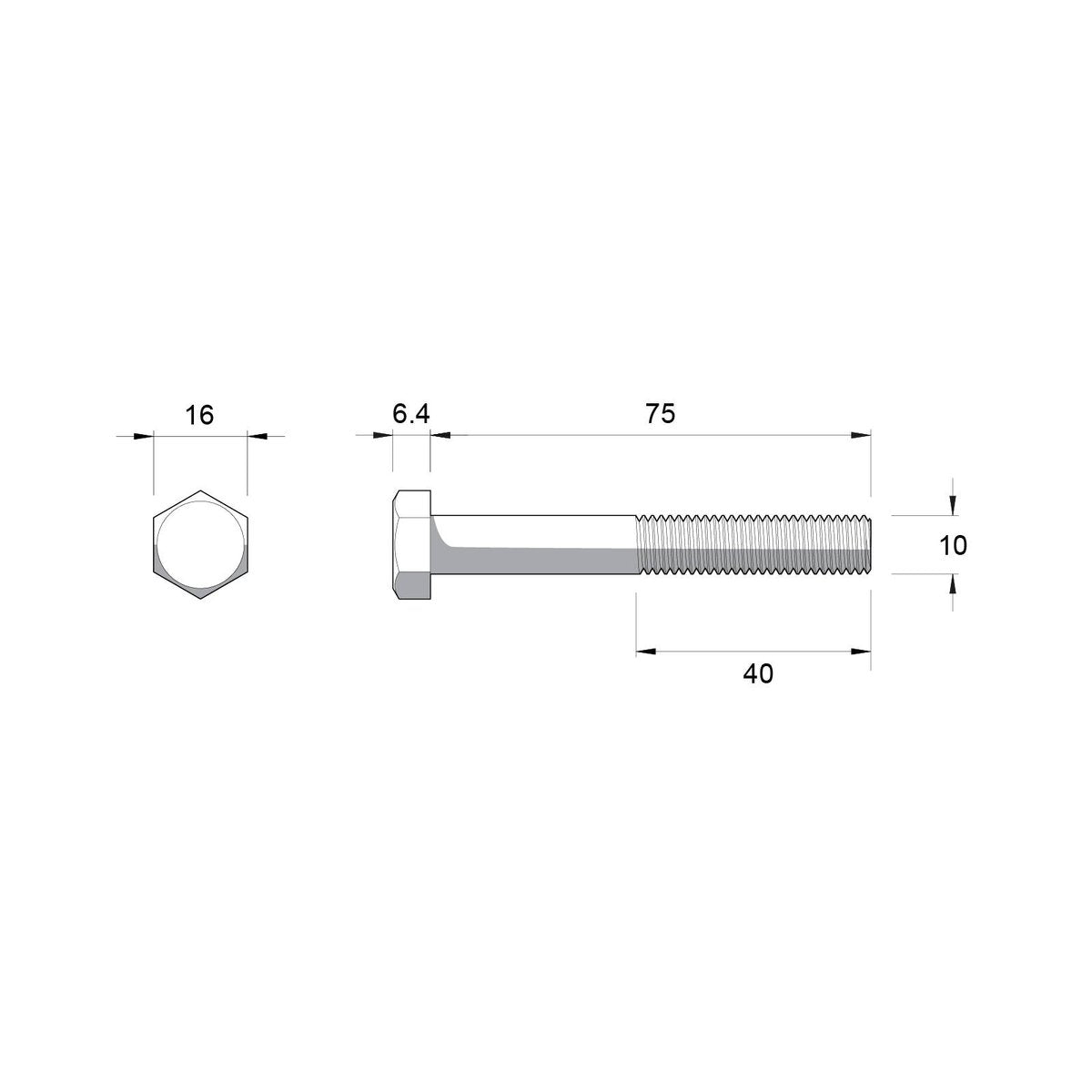 Zenith M10 x 75mm Hot Dip Galvanised Hex Head Bolt & Nut - 4.6 Grade Steel