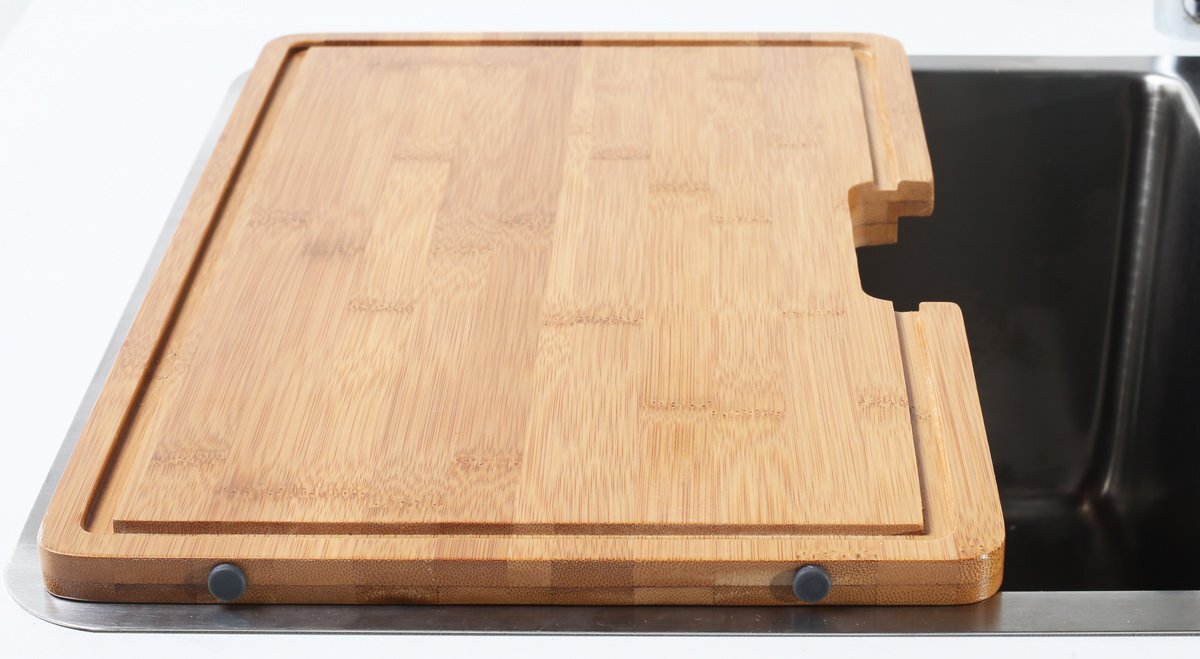 Abey Lucia double bowl 304 stainless steel sink pack with pull out mixer tap and cutting board - LUA200TPK