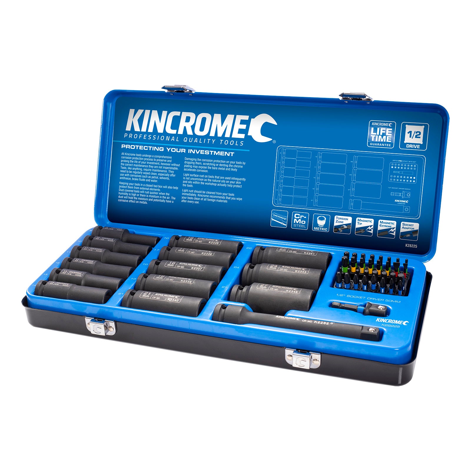Kincrome 49 Piece 1/2" Deep Impact Socket Set 8-27mm CR-Mo Blue