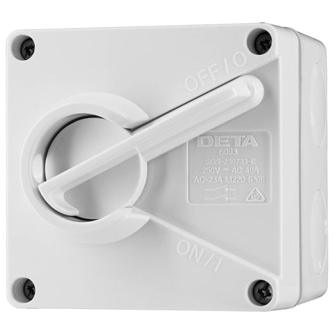 DETA IP66 Weatherproof Double Pole Isolator 40A 250V 6093B, White Polycarbonate