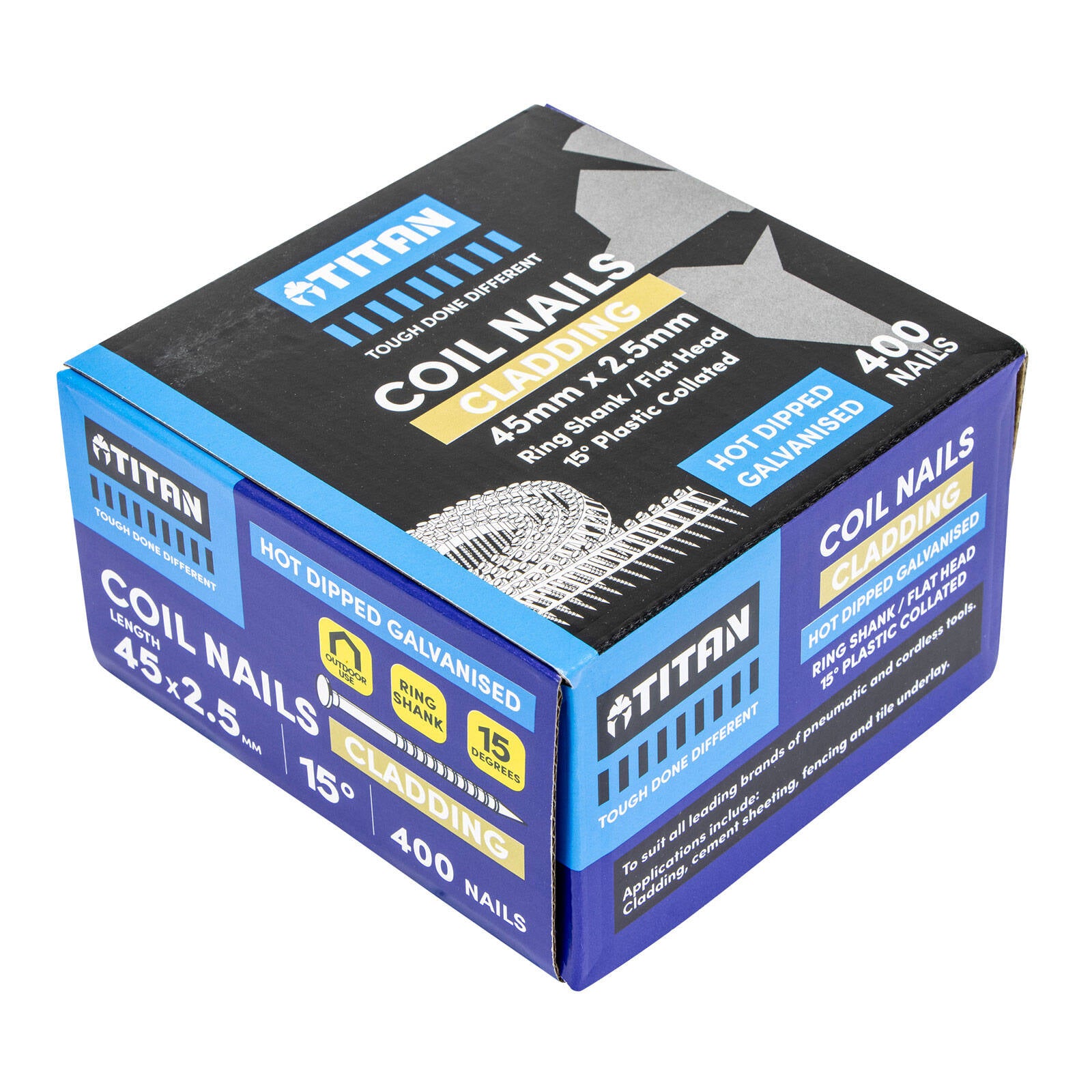 Titan 45 x 2.5mm Hot Dipped Galvanised Ring Shank Collated Coil Nail - 400 Pack