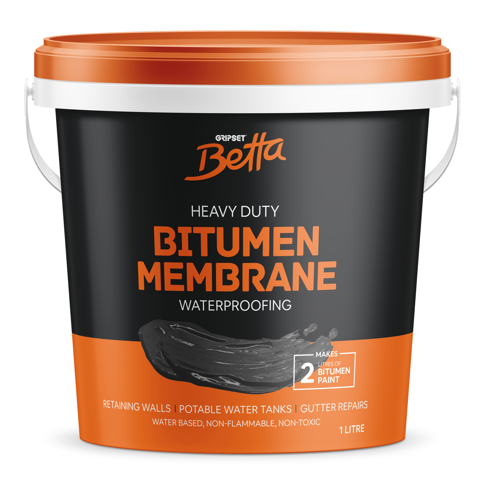 Gripset Betta 1L Bitumen Rubber Waterproofing Membrane Black Solvent Free