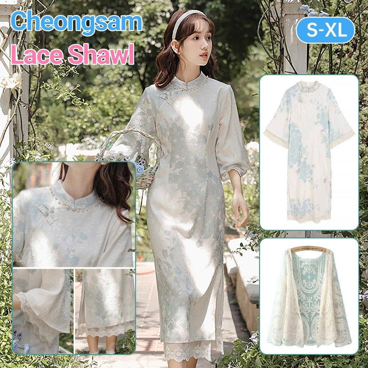 Chinese Style Cheongsam Dress with Inverted Big Sleeves - Size S (Bust 84 cm) - view 2