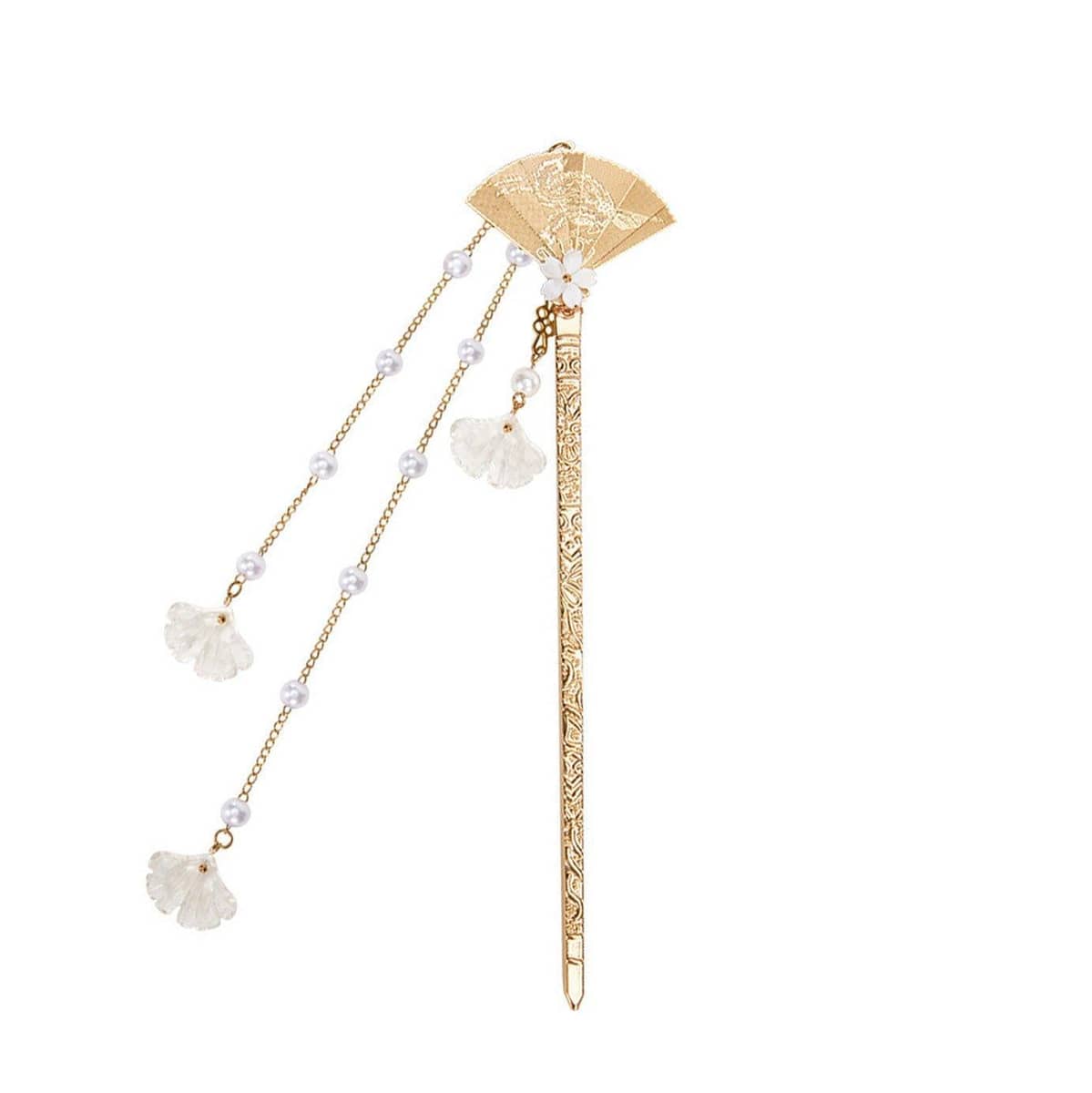 Chinese Style Hanfu Hairpin Folding Fan Fringe Headdress - view 2