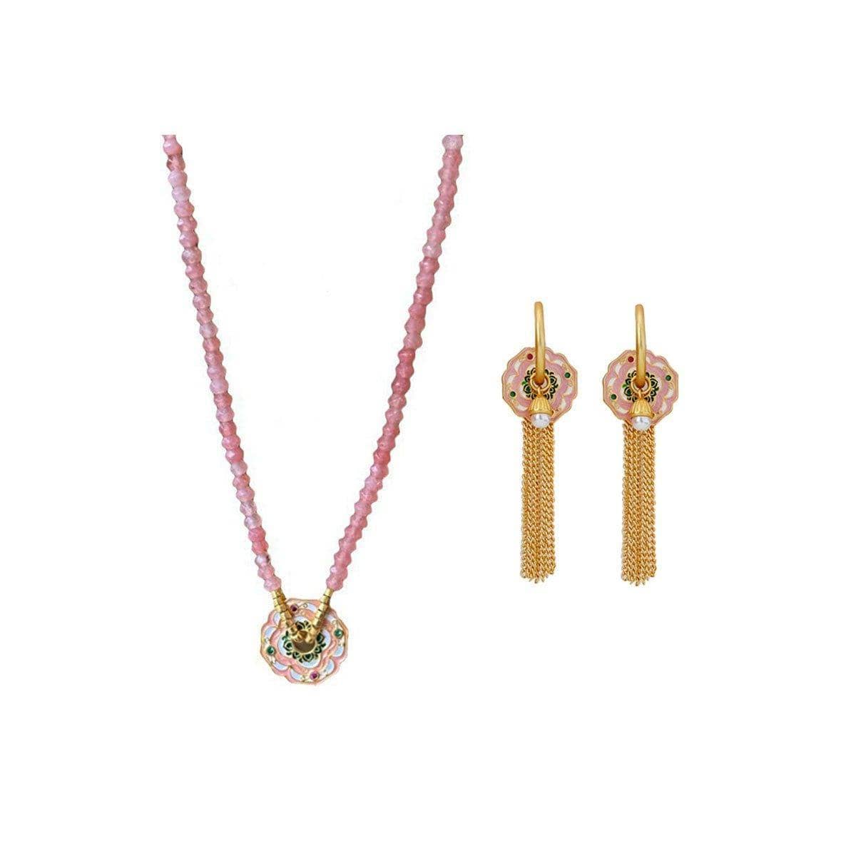 Chinese Style Pink Beaded Necklace - Flower Pendant - view 3