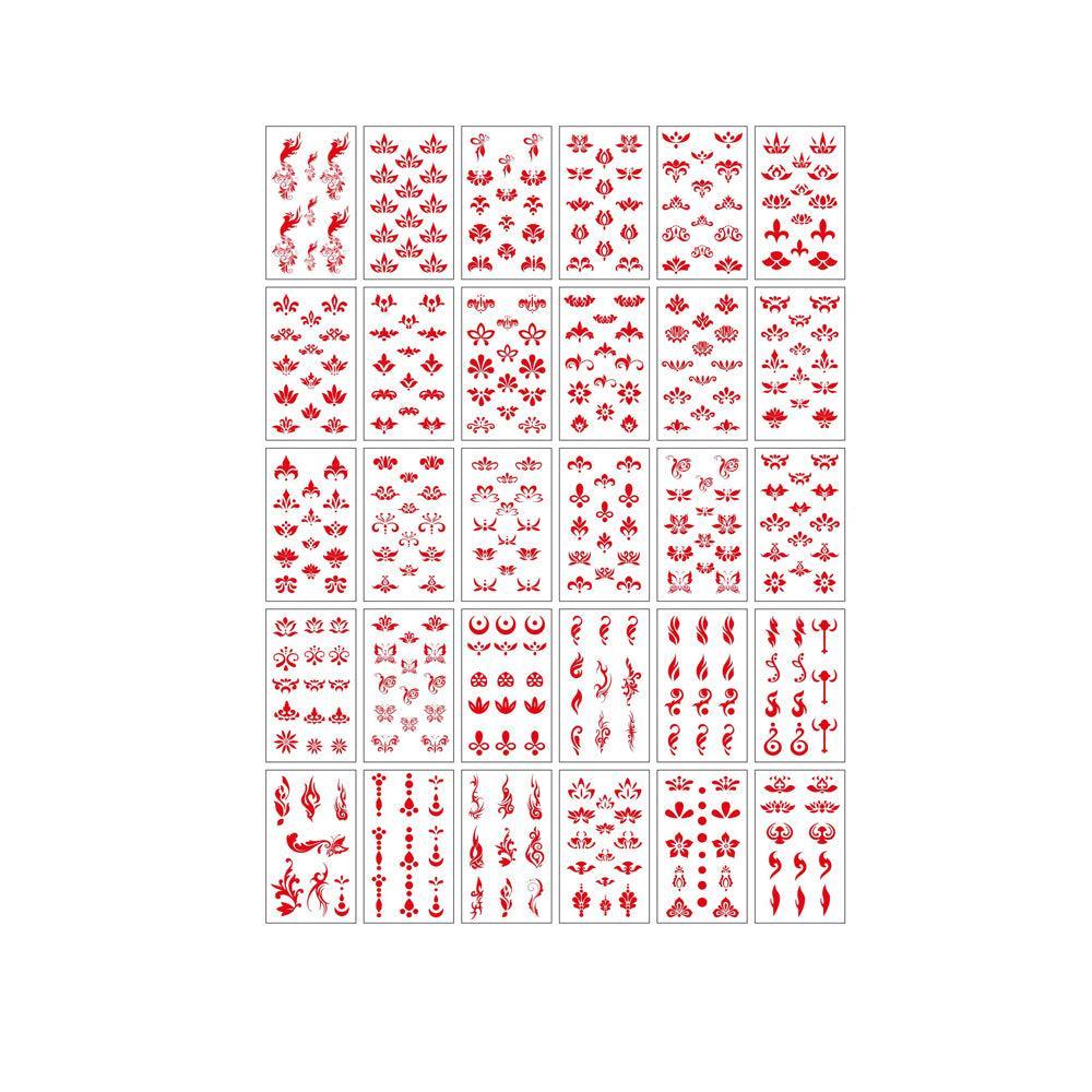 Chinese Style Waterproof Forehead Stickers - Red Lotus and Flower Designs