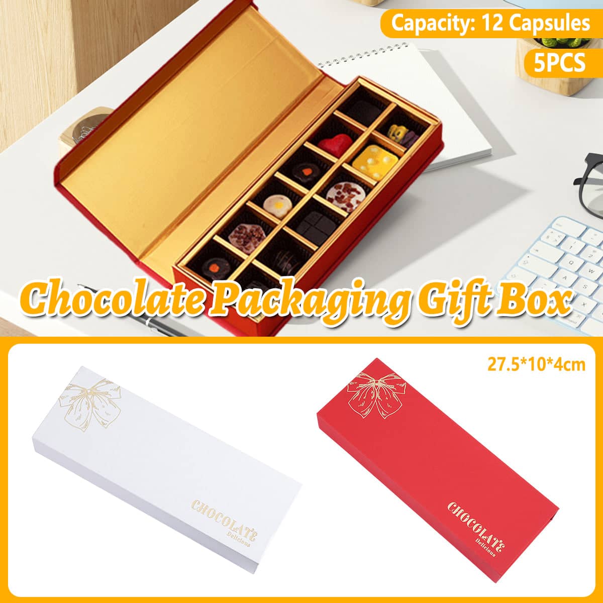 Chocolate Gift Box, Book Style Clamshell with 12 Compartments, Pack of 5 - White - view 2