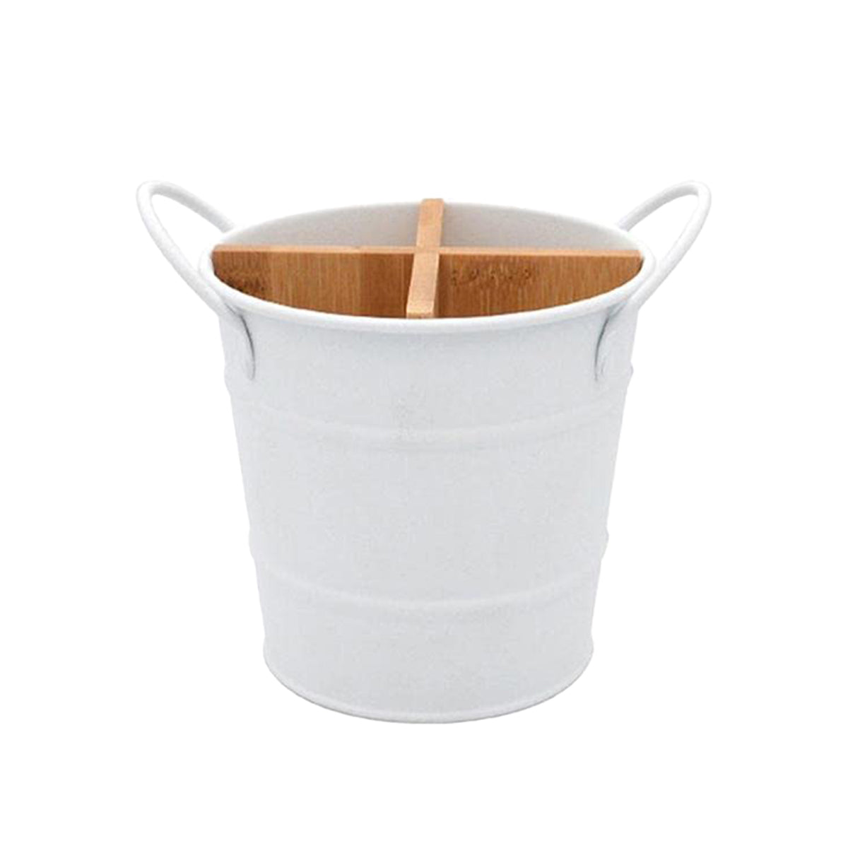 Chopstick and Utensil Holder Organiser with Bamboo Divider - White