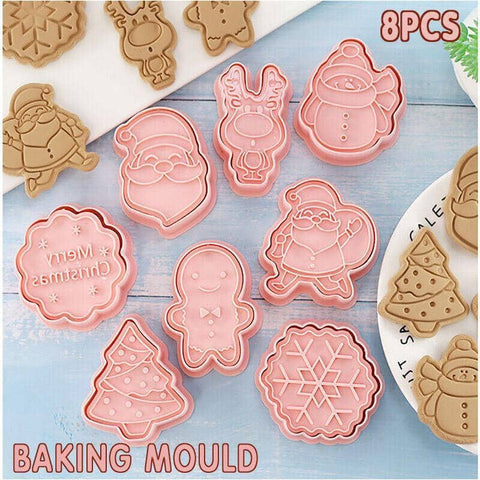 Christmas Cookie Cutter Set, Pack of 8 3D Biscuit Moulds for Baking, Fondant and Pastry