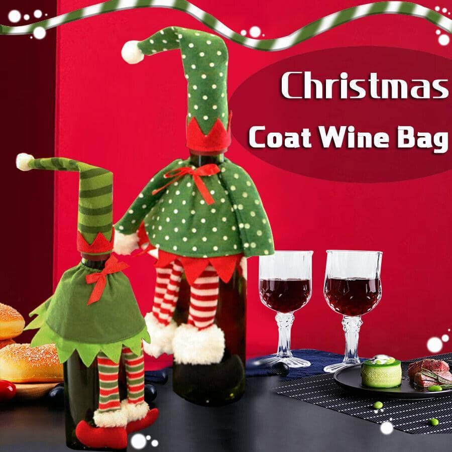 Christmas Elf Wine Bottle Covers - Green and Red, 4 Pack, 40 x 15cm