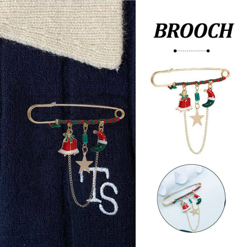Christmas Hat and Star Brooch Pin - Gold-Tone Holiday Jewellery