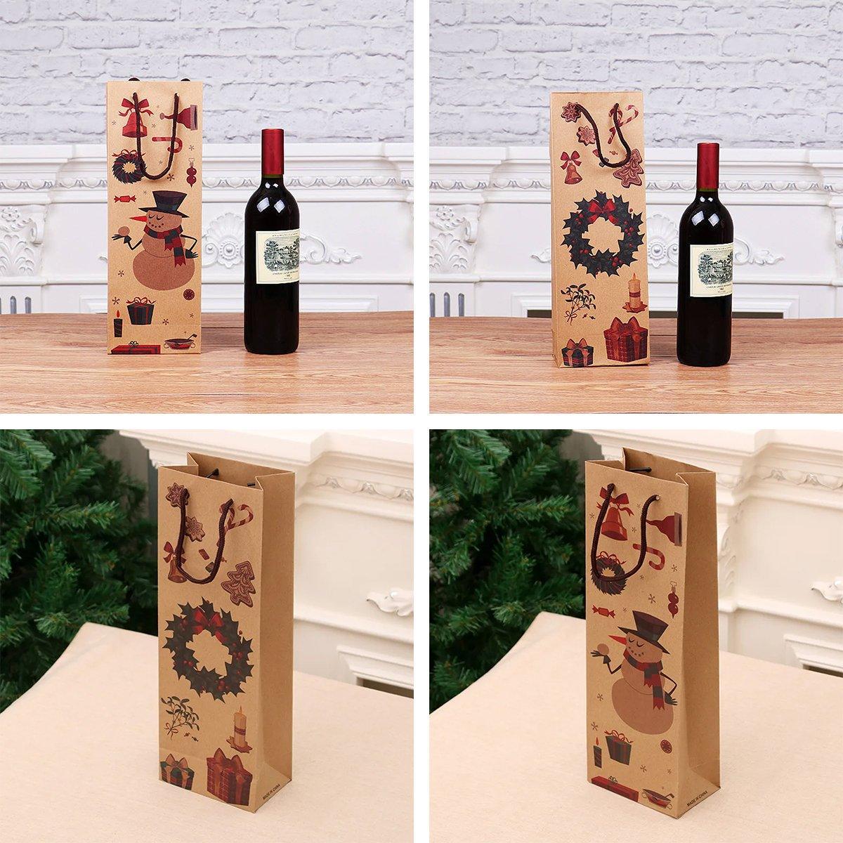 Christmas Kraft Paper Wine Bottle Gift Bags, Pack of 20 - Wreath Design - view 5