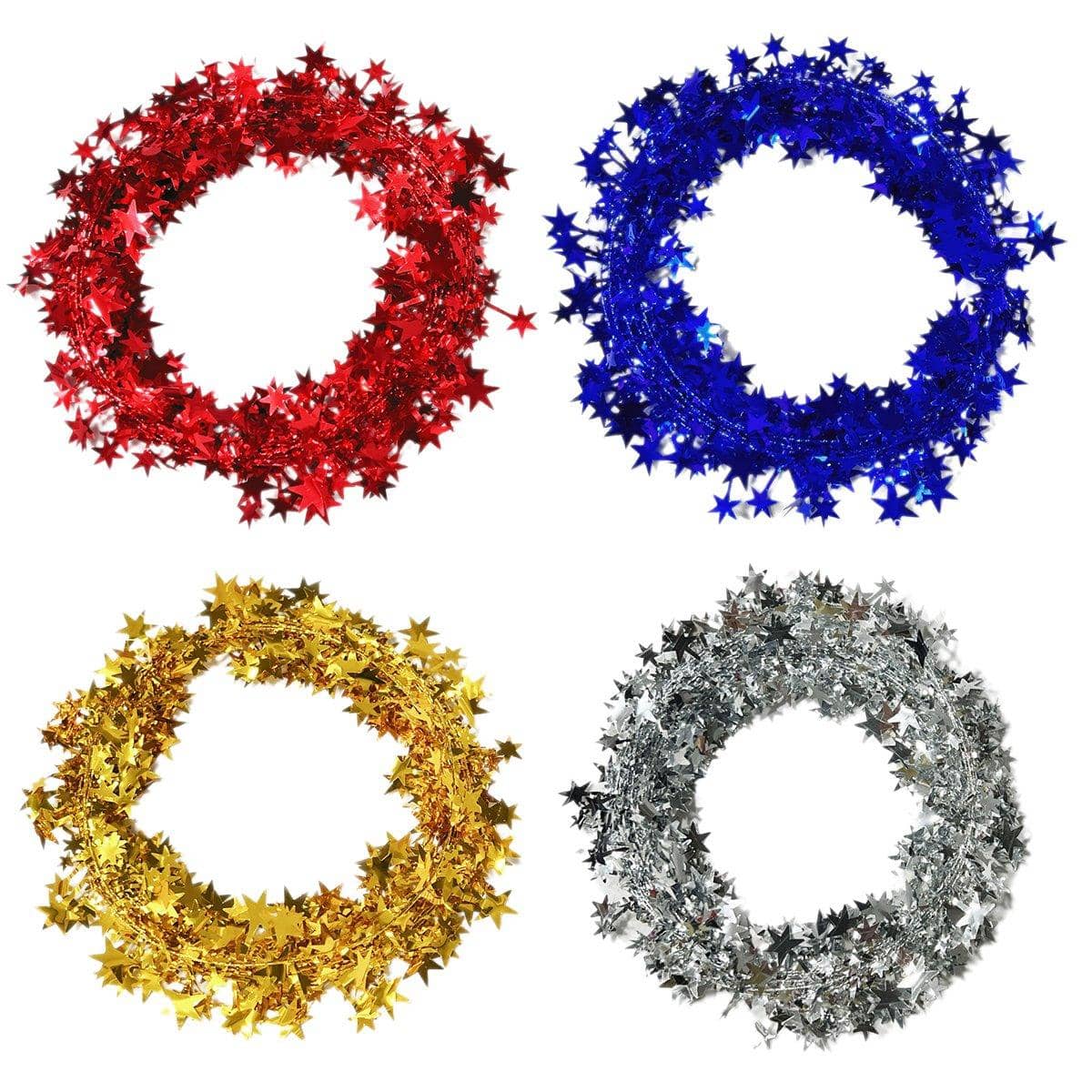 Christmas Metallic Star Garland Wreath Decorations, Pack of 10 - Red - view 3