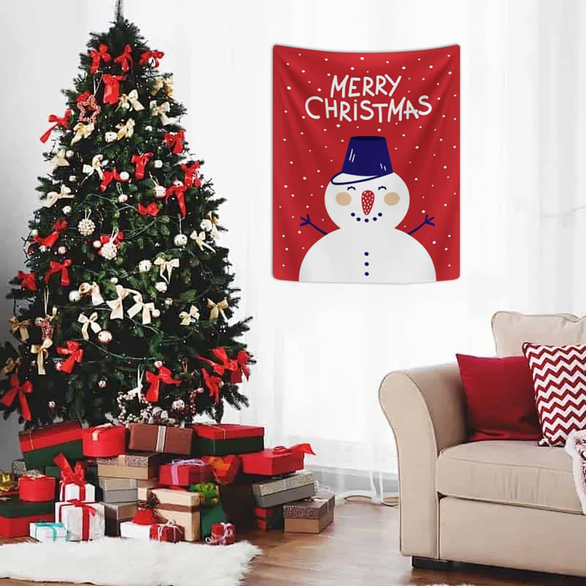 Christmas Snowman Hanging Cloth Wall Backdrop - Red, 100 x 70 cm - view 5