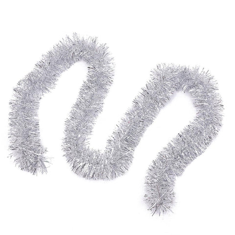 Christmas Tinsel Garland Strips - Silver, Pack of 10