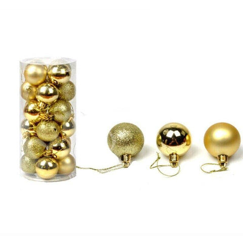 Christmas Tree Baubles, 3 cm, Pack of 24 - Gold