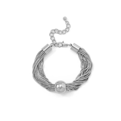 Chunky Ball Pendant Multi-Layer Chain Bracelet - Silver