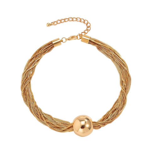 Chunky Ball Pendant Multi-Layer Chain Necklace - Gold