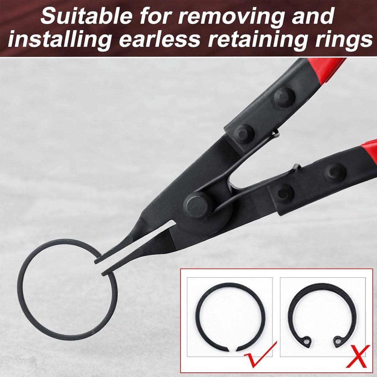 Circlip Spring Snap Ring Pliers, Flat Mouth Carbon Steel Retaining Ring Remover - view 5