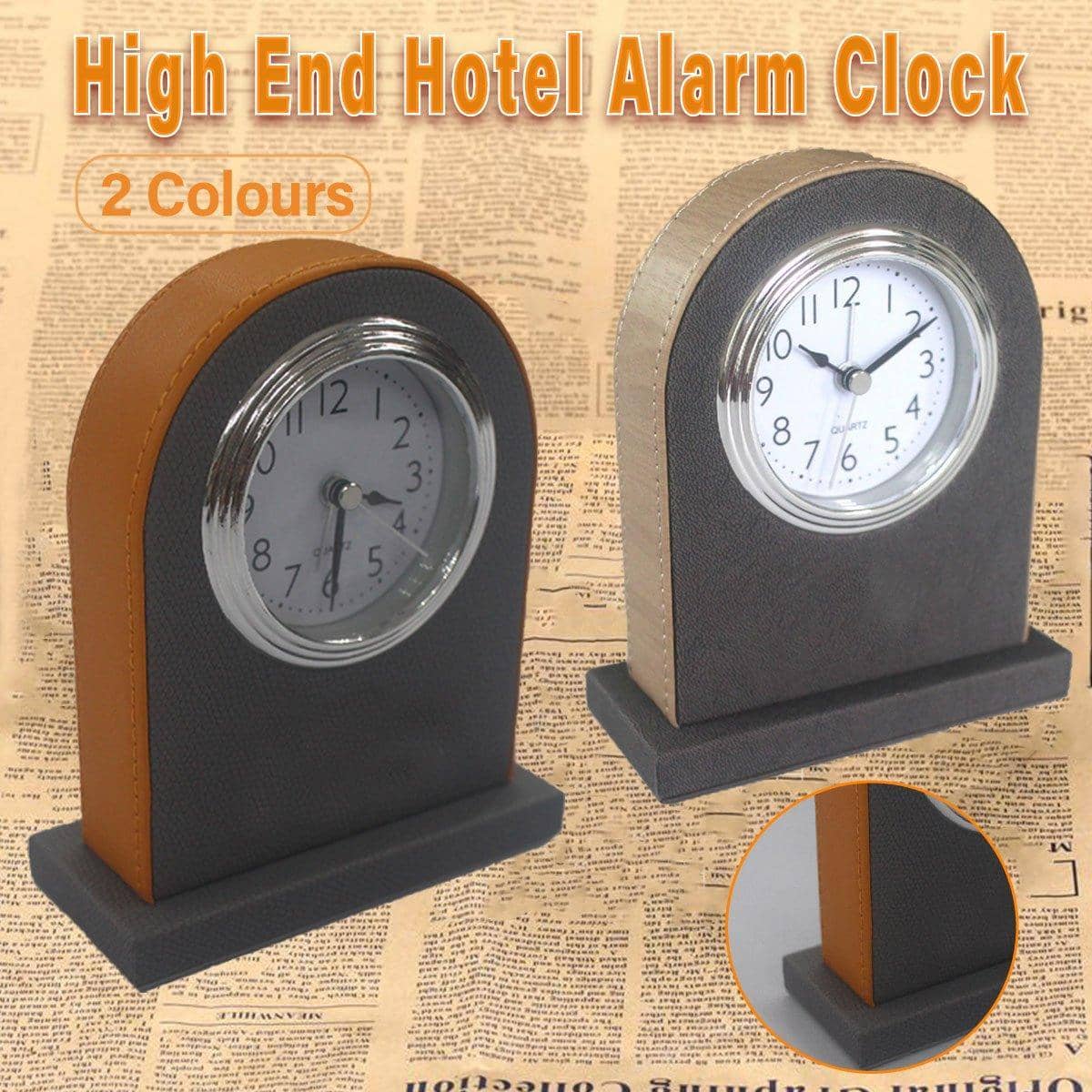 Classic Hotel Alarm Clock Quartz Movement Faux Leather Design with Clear Display - Brown - view 2