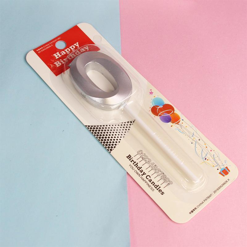 Classic Number 0 Birthday Candle with Stand - Silver