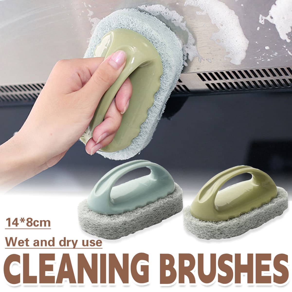 Cleaning Brushes Set 3 Piece Tile Kitchen Scrub Brushes with Sponge - Green - view 2